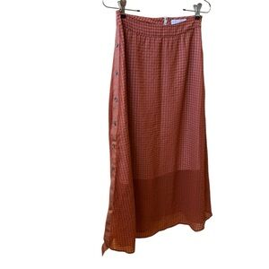 Initial burnt orange checkered fun midi skirt